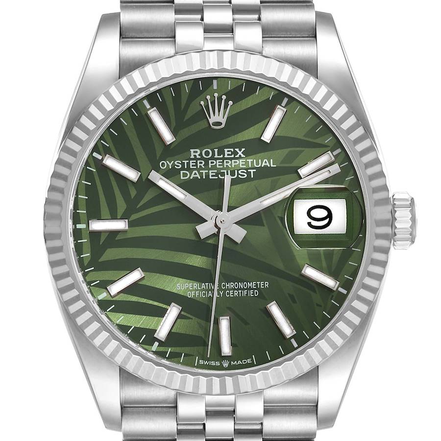 Datejust Oystersteel and white gold Olive-green palm motif dial Jubilee bracelet