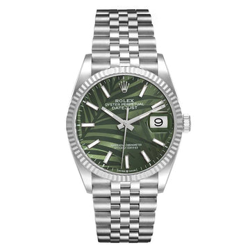 Datejust Oystersteel and white gold Olive-green palm motif dial Jubilee bracelet