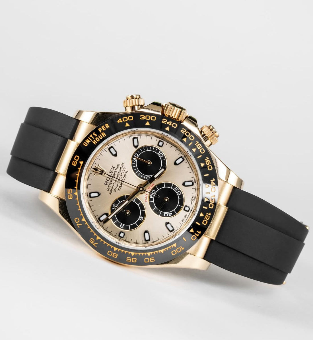Oyster Perpetual Cosmograph Daytona watch, which is designed to be a chronograph for racing drivers.